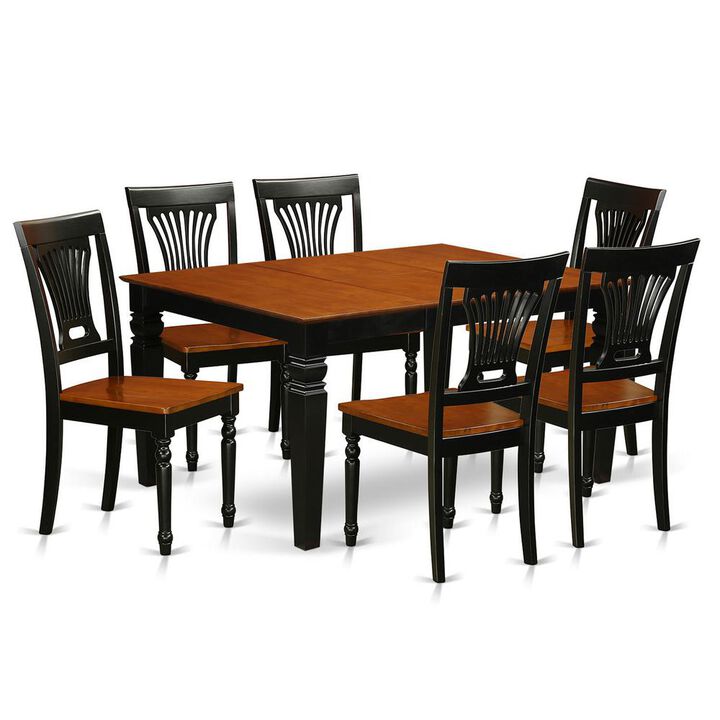 7 Pc Dining Room set with a Dining Table and 6 Wood Kitchen Chairs in Black