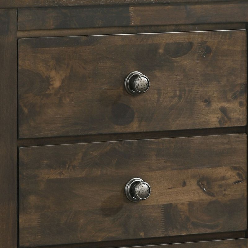 2 Drawer Transitional Style Nightstand with Texture Details, Brown-Benzara image number 3