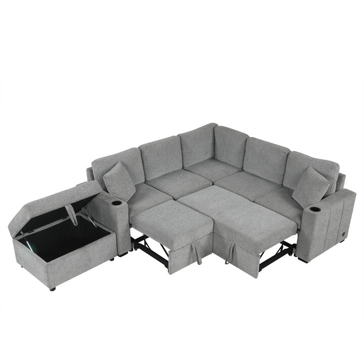 Merax Convertible Pull-out Sofa Bed with A Movable Storage Ottoman