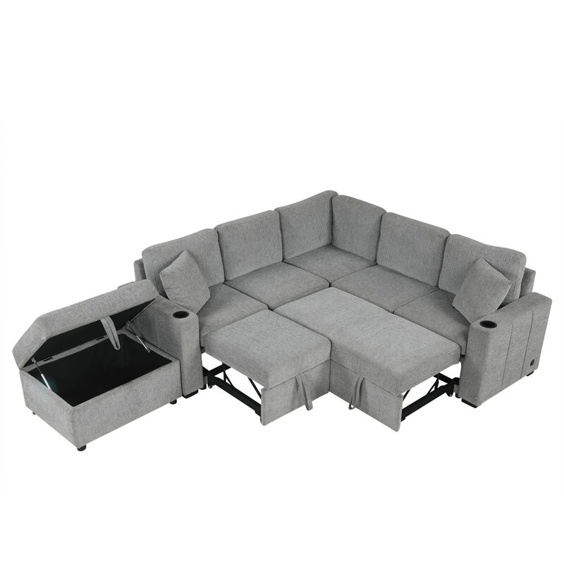 Merax Convertible Pull-out Sofa Bed with A Movable Storage Ottoman