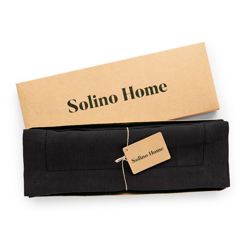 Solino Home 100% Pure Linen Placemats 14 x 19 Inch Set of 6 - Sonoma Hemstitch