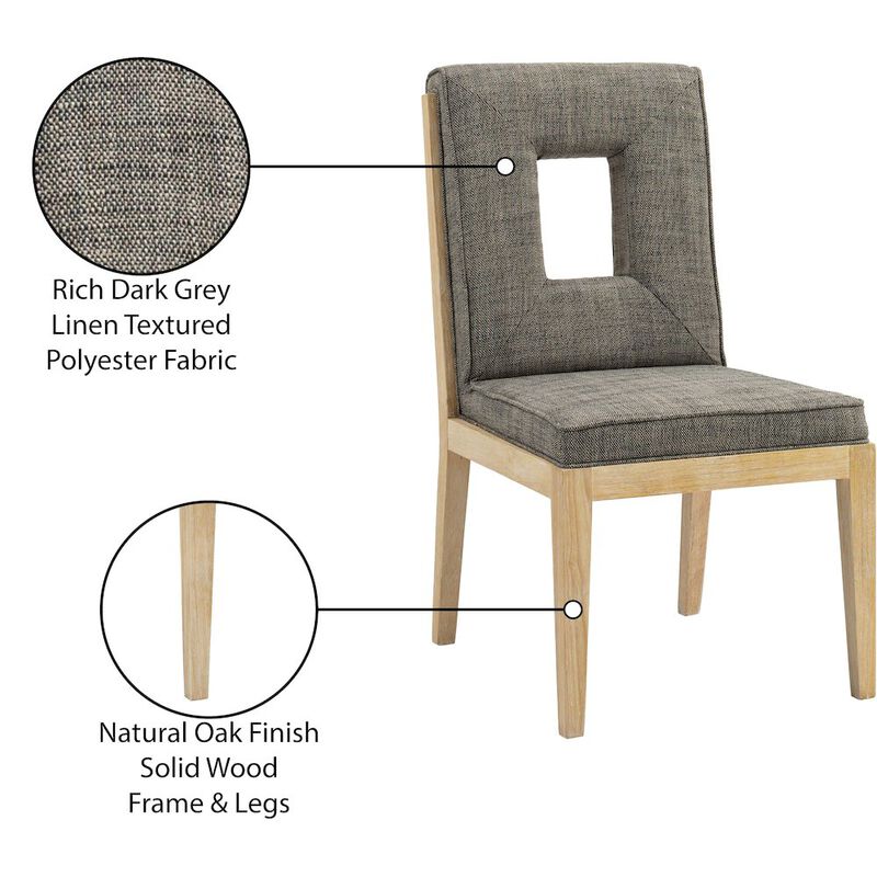 Meridian Furniture Gwendolyn Grey Linen Textured Fabric Dining Side Chair, Set of 2