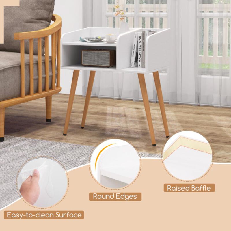 Hivvago Mid Century Modern Nightstand  with Open Shelves