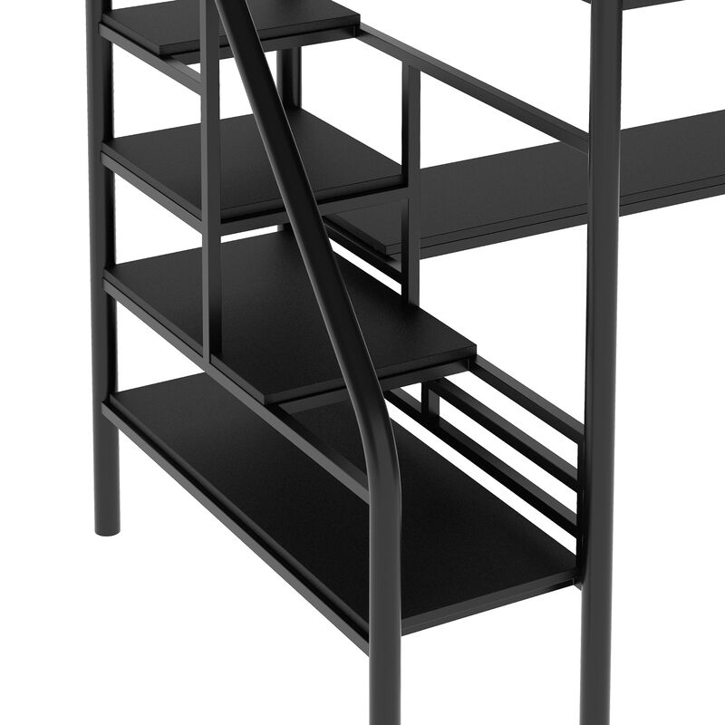 Whisen Metal Loft Bed Frame with Desk, No Box Spring Needed,Twin- Black 