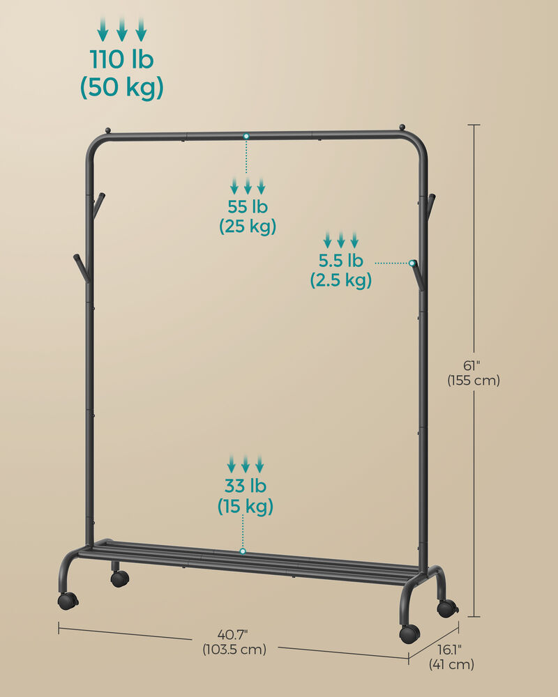 40.7" Wide Single-Rod Clothing Rack with Wheels