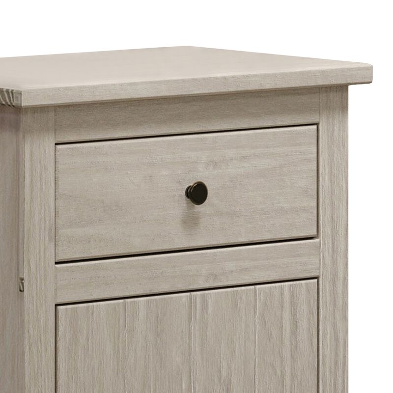 Stav Nightstand, 1 Drawer and Door, 25 Inch, Plank Style, White Solid Wood - Benzara