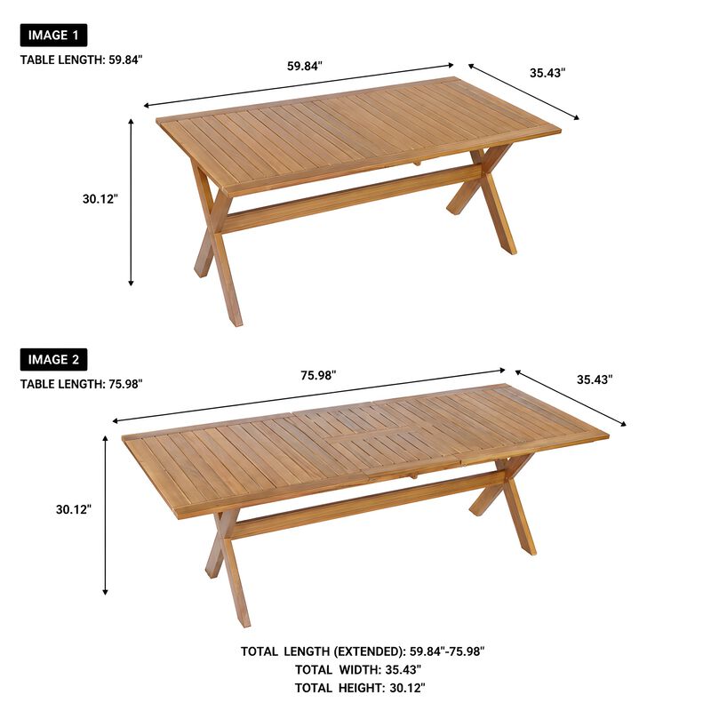 TATEUS 7 Pieces Acacia Wood Outdoor Dining Set image number 5