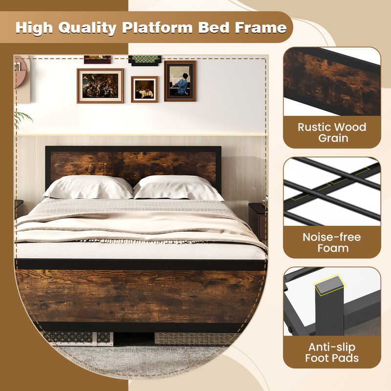 All-Metal Platform Bed Frame with Headboard and Footboard &ndash; Strong Slat Support, No Box Spring Needed