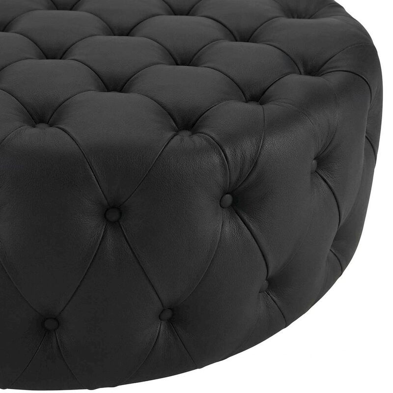 Black Vinyl Ottoman, Contemporary Upholstered Seat for Lounge image number 5