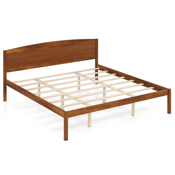 Wood Bed Frame with Curved Headboard and Platform Design for Bedroom
