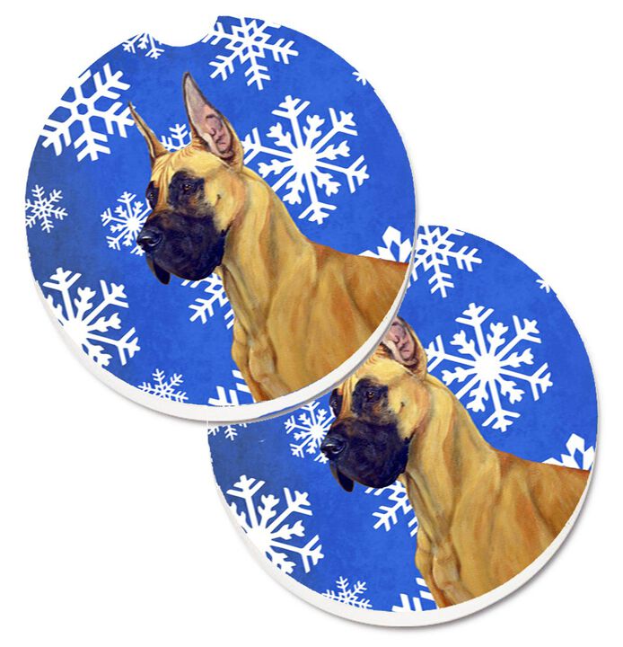 Caroline's Treasures Great Dane Winter Snowflakes Holiday Set of 2 Cup Holder Car Coasters LH9265CARC, 2.56, Multicolor