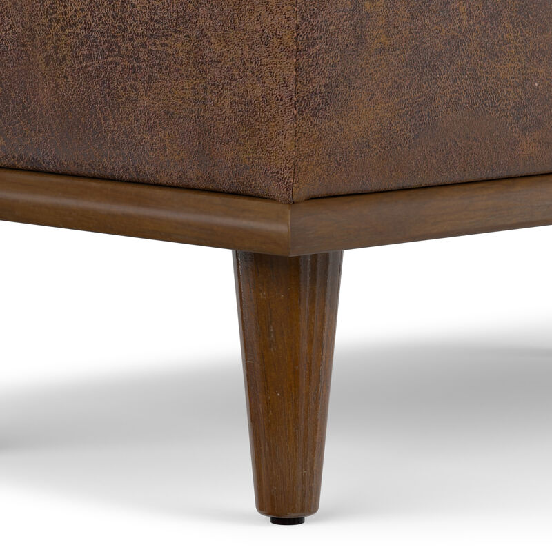 Shiloh 26 inch Wide Transitional Contemporary Small Storage Ottoman in Distressed Chestnut Brown Vegan Faux Leather, Assembled image number 6