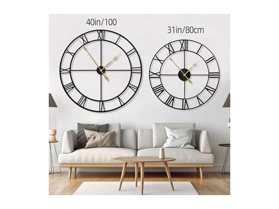 Oversize Rustic Nearly Black Metal Wall Clock 40 Inch Silent Battery Operated