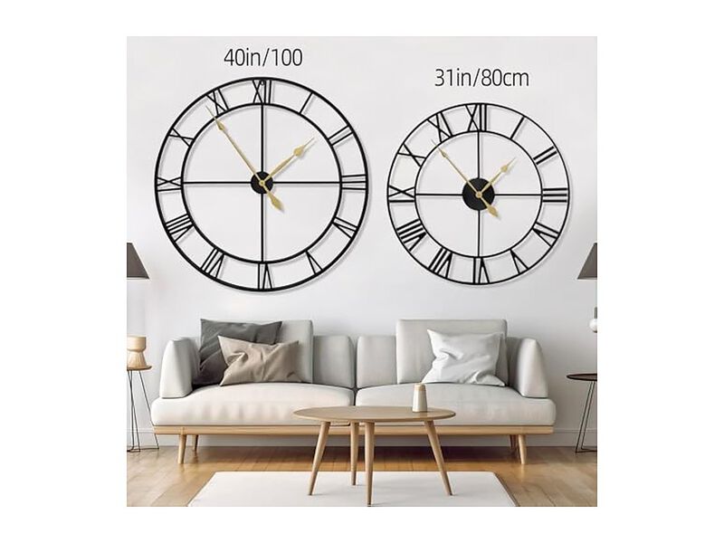 Oversize Rustic Nearly Black Metal Wall Clock 40 Inch Silent Battery Operated image number 1