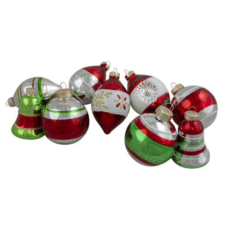 9ct Silver and Red Striped 2-Finish Glass Christmas Ornaments 3.25"