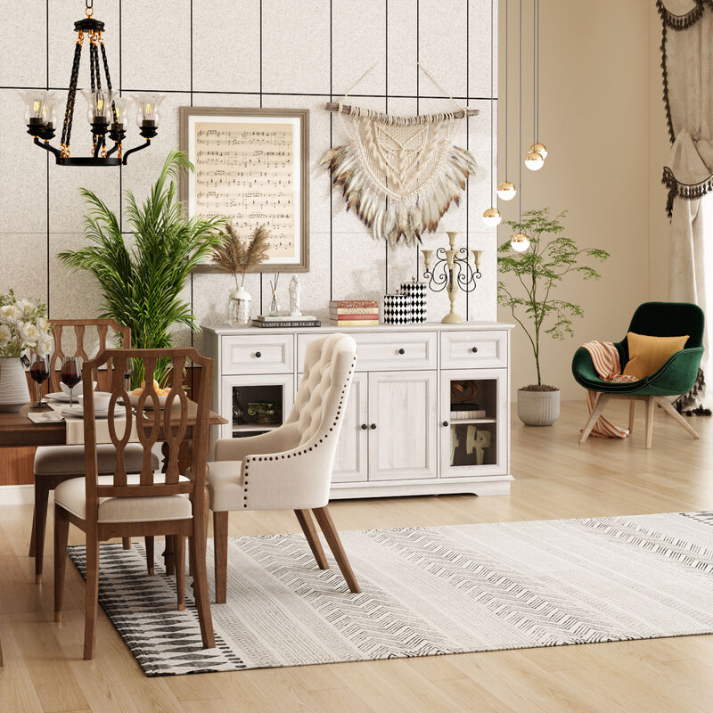 Retro Beige Light Wood Grain 35.4 in. Height Storage Cabinet, Sideboard, Food Pantry with 3-Drawer and 5-Shelf