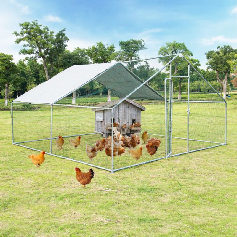 Hivvago 13 x 13 Feet Walk-in Chicken Coop with Waterproof Cover for Outdoor Backyard Farm