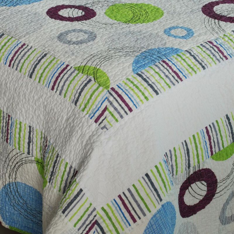 Bubble Ocean King Size 3PC Cotton Quilted Printed Patchwork Style Bedding Set image number 2