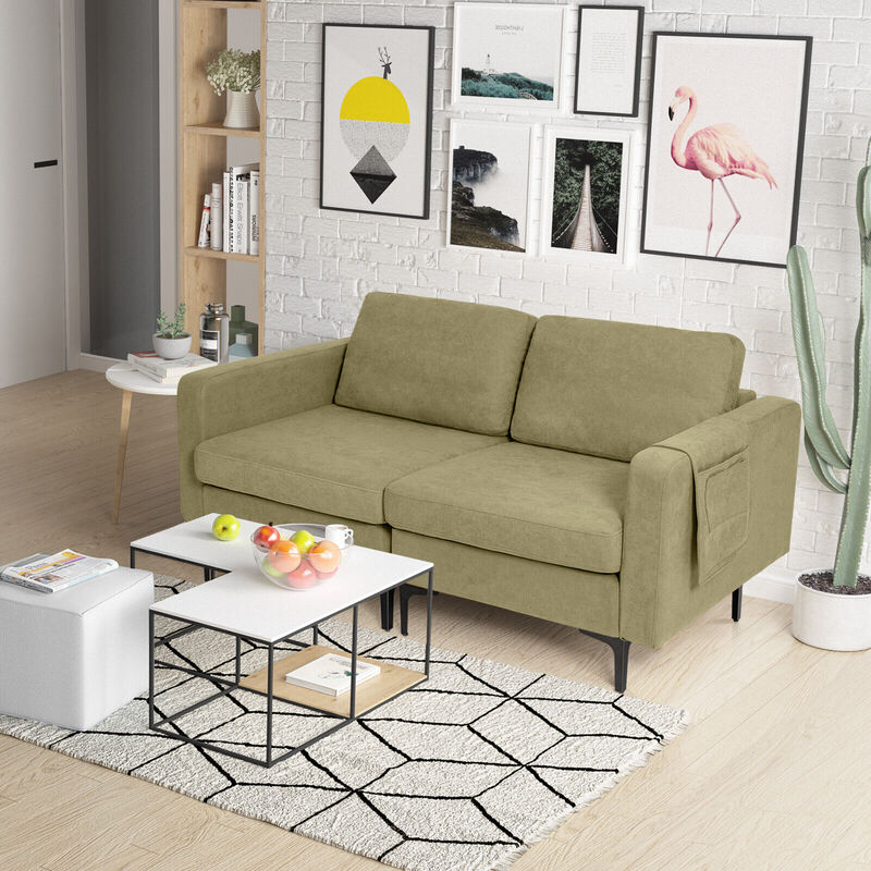 Modern Loveseat Sofa Couch with Side Storage Pocket and Padded Sponge Seat Cushions for Living Room