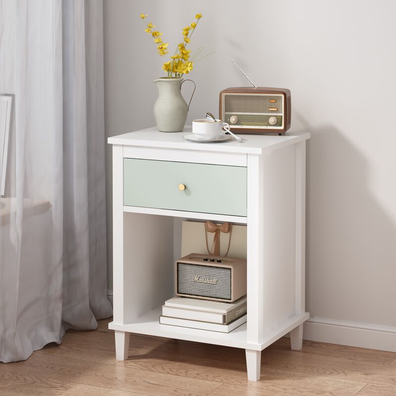 26.8" Assembled Wooden Nightstand 1-Drawer 1-Shelf for Kids Adults image number 2