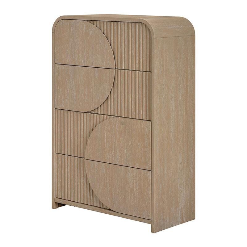 Tanya Tall Dresser Chest, 4 Drawers with Reeded Panels, Natural Brown image number 2