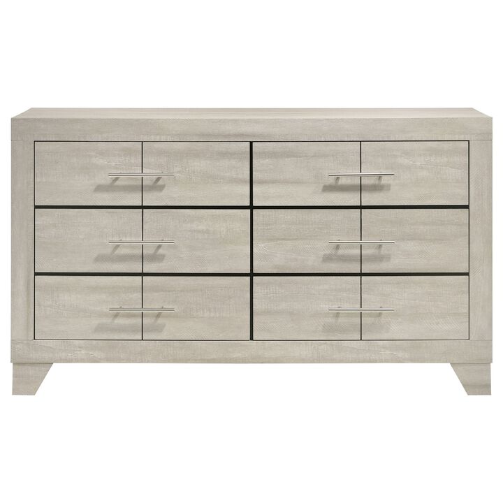 Qanto Wide Dresser with 6 Drawers, Rustic Cream Wood