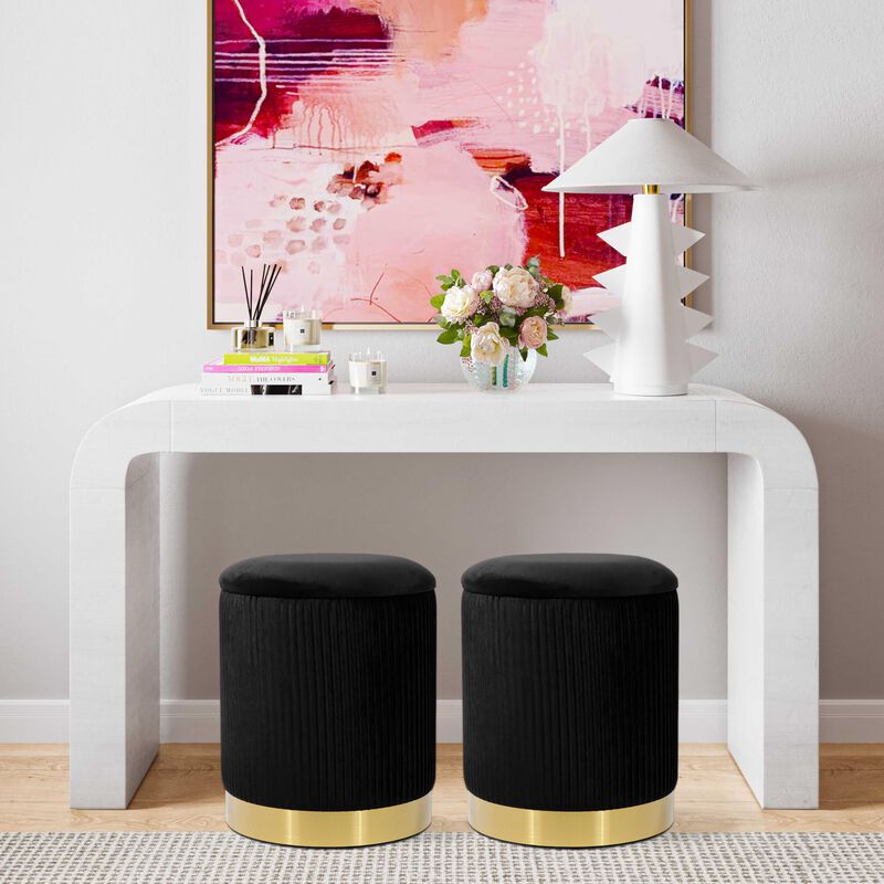 Tov Furniture Zoe Pleated Velvet Round Storage Ottoman (Black) image number 1