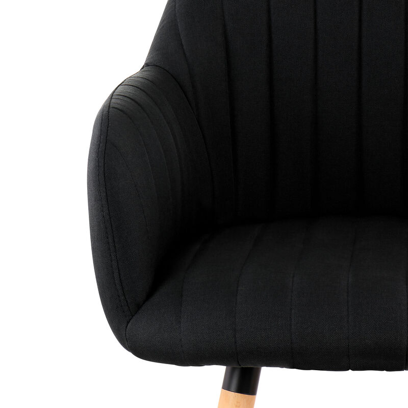 Elama 2 Piece Fabric Tufted Chair in Black with Wooden Legs