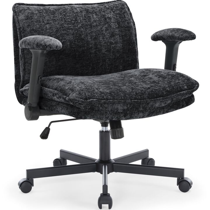 FanciSpot Cross Legged Office Chair with Wheels and Adjustable Flip-Arms, Criss Cross Desk Chair with Thick Cushion, Wide Seat O