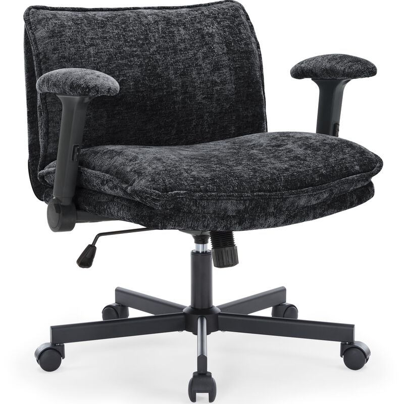 FanciSpot Cross Legged Office Chair with Wheels and Adjustable Flip-Arms, Criss Cross Desk Chair with Thick Cushion, Wide Seat O
