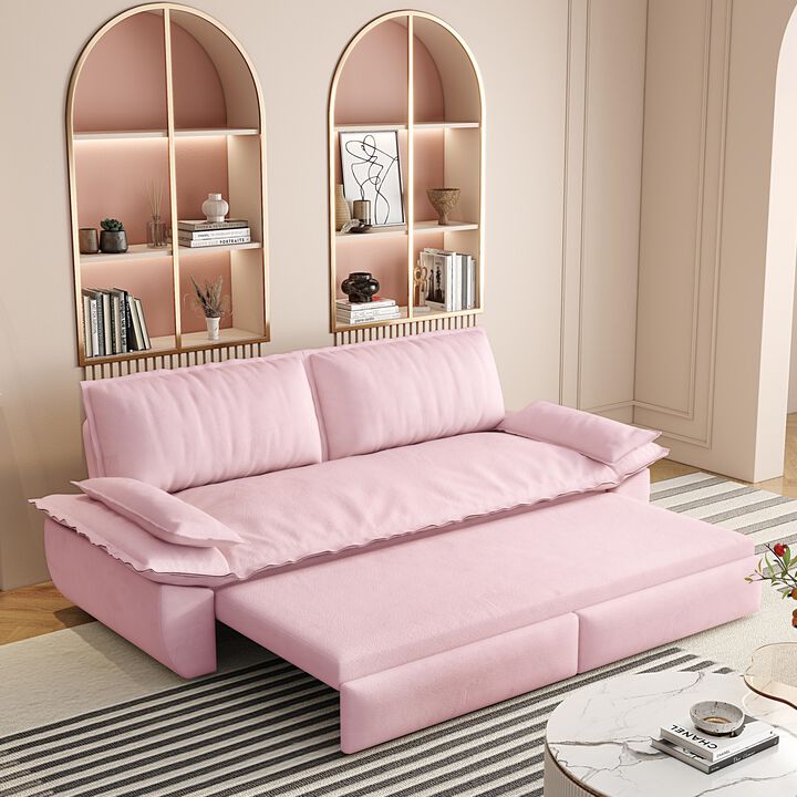 Whisen 3-in-1 Velvet Queen Sleeper Sofa Bed & Chaise Lounge & Loveseat Sofa, 2 Seats