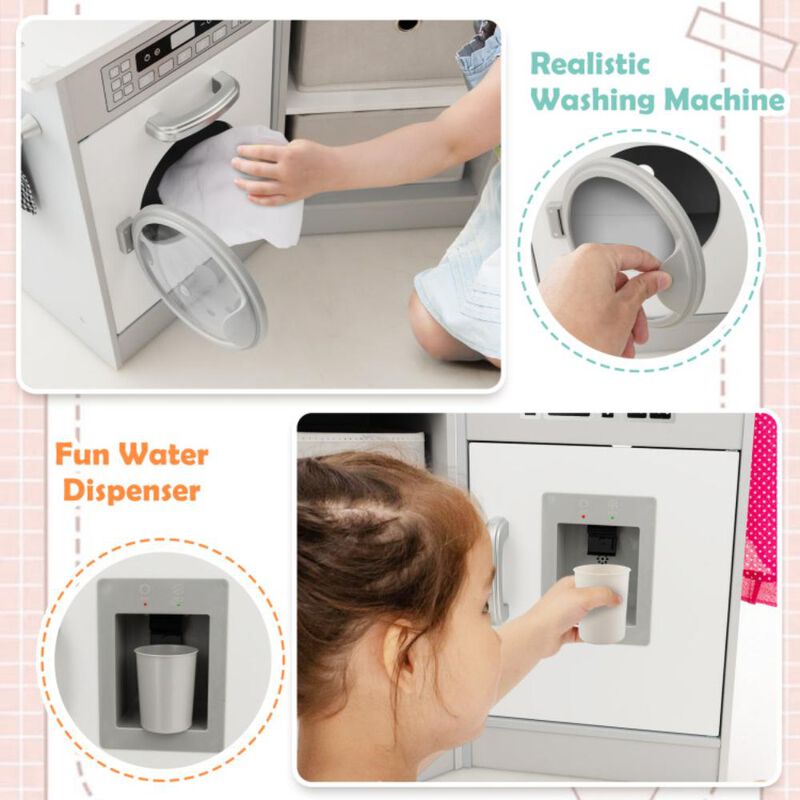 Hivvago Wooden Kids Play Kitchen Playset with Realistic Lights and Sounds