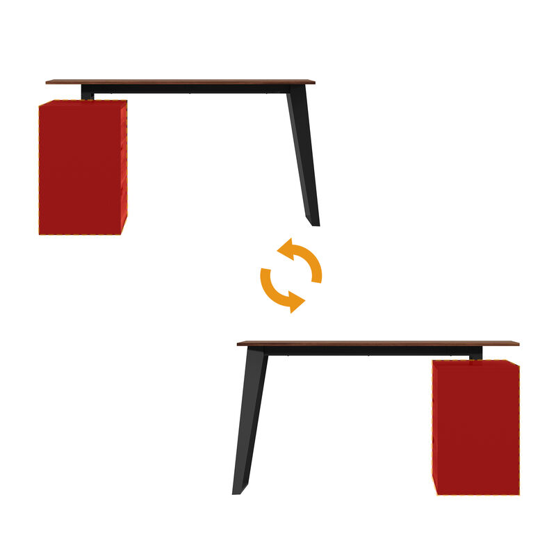 54.3 in. Reversible L-Shaped Brown Wood Writing Desk Office Workstation With Adjustable Shelves, Drawers, Doors Cabinet