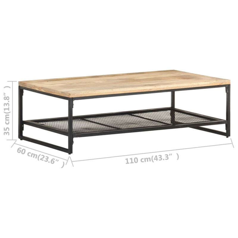 vidaXL Rectangular Coffee Table with Storage Shelf - Solid Mango Wood and Iron - Rustic Brown Farmhouse Style
