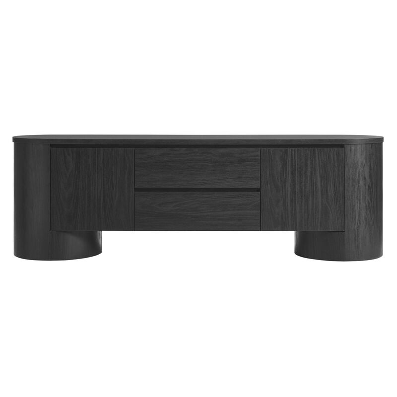 Modway Duval 71 Inch Oval TV Stand in Black &ndash; Low Profile Mid Century Modern Media Cabinet - Living Room Entertainment Center with Storage image number 6