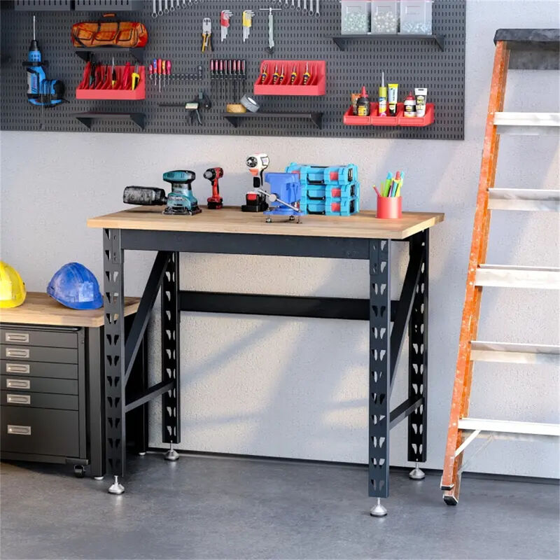 Garage Workbench with Adjustable Footpads & Sturdy Tabletop for Tools & DIY Projects