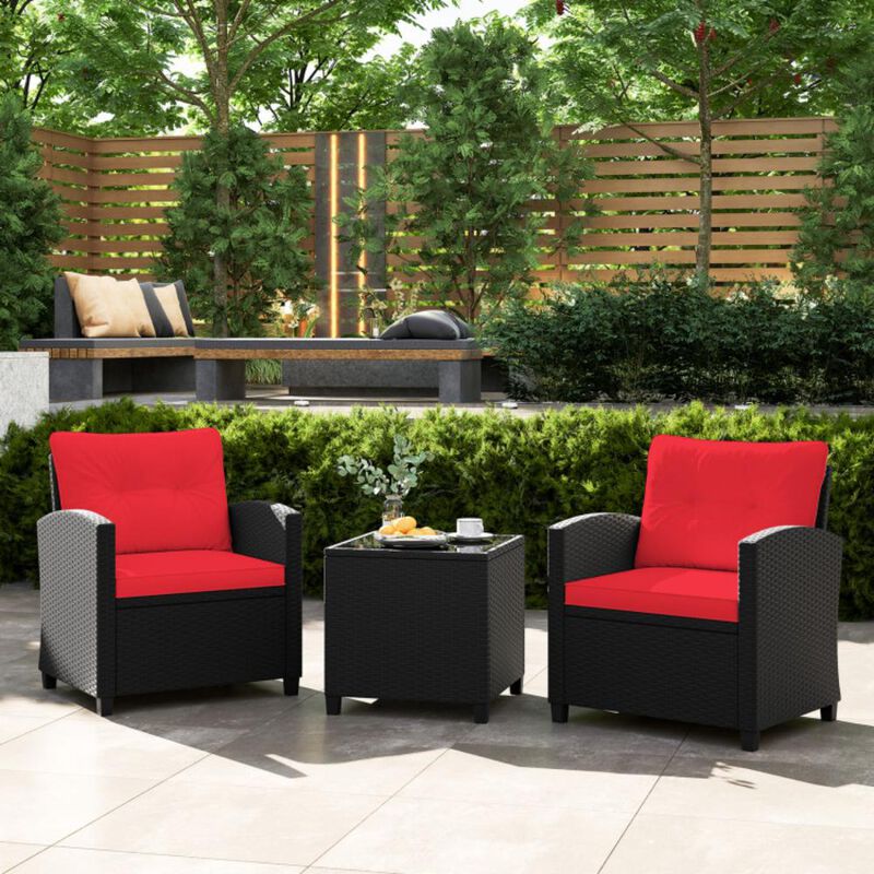 Hivvago 3 Pieces Patio Furniture Set with Tempered Glass Coffee Table