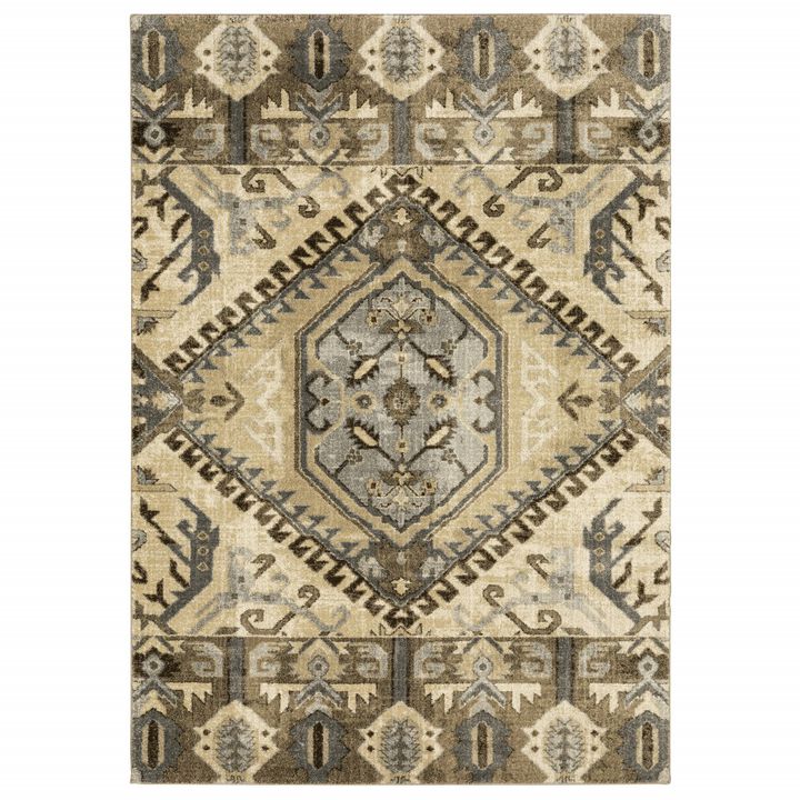 7 X 10 Tan And Gold Central Medallion Indoor Area Rug