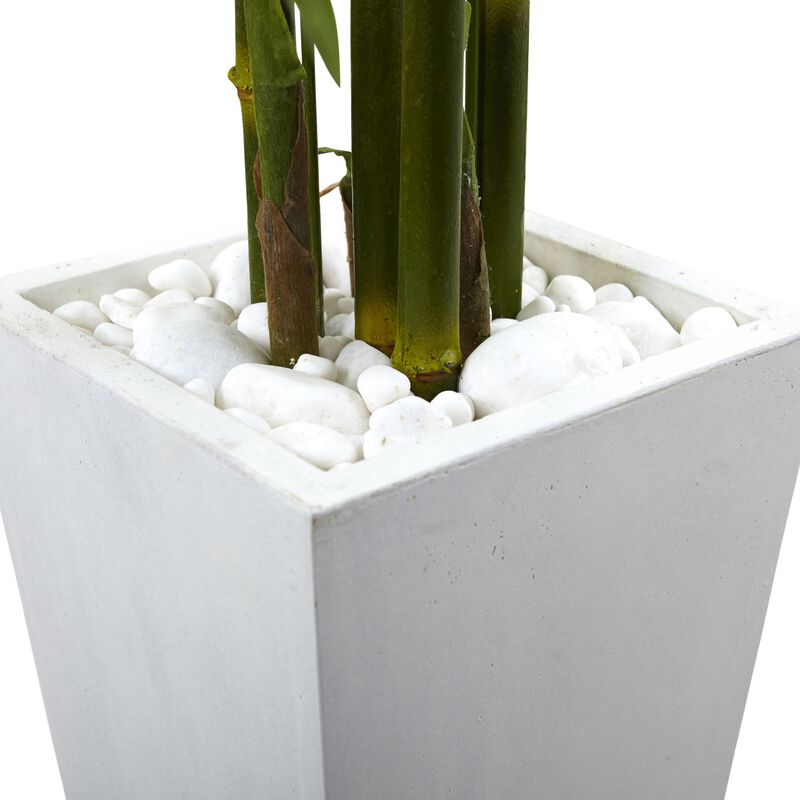 Hivvago 5 Feet Bamboo Tree with White Planter UV Resistant (Indoor/Outdoor)
