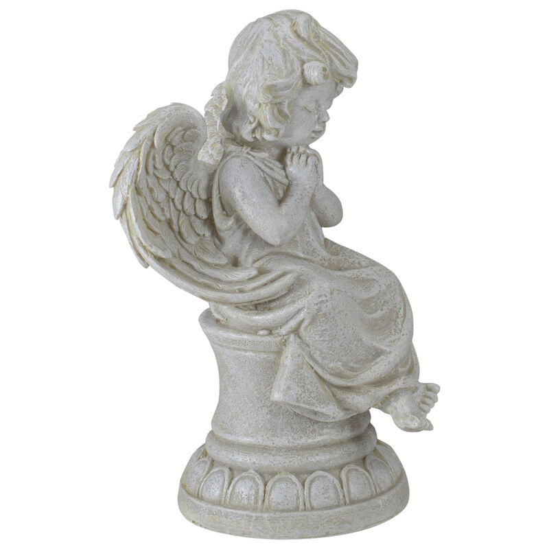 9" Ivory Praying Angel on Pedestal Outdoor Garden Statue image number 2