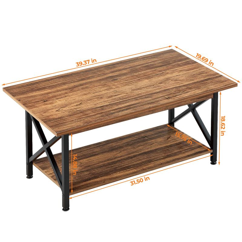 GreenForest Coffee Table with Storage, 39inch Modern Coffee Tables for Living Room, X-Frame Design Farmhouse Coffee Table Space