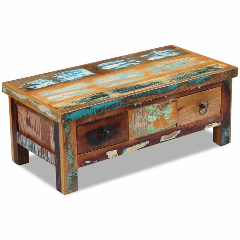 vidaXL Coffee Table Drawers Solid Reclaimed Wood 35.4"x17.7"x13.8"