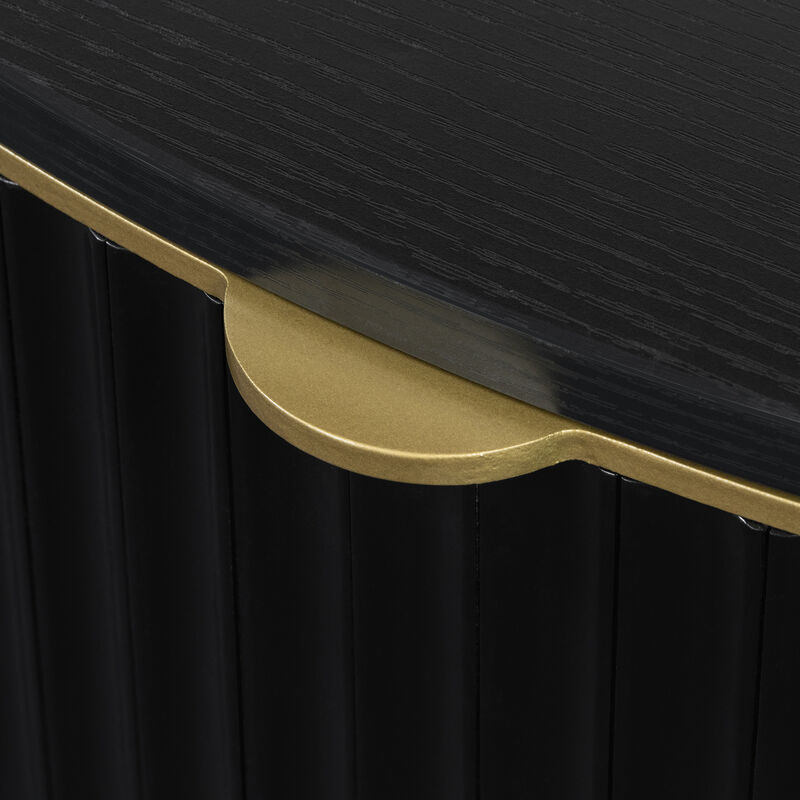 Merax Contemporary Round Coffee Table with Fluted Side Detailing, Concealed Drawers & Gold image number 5