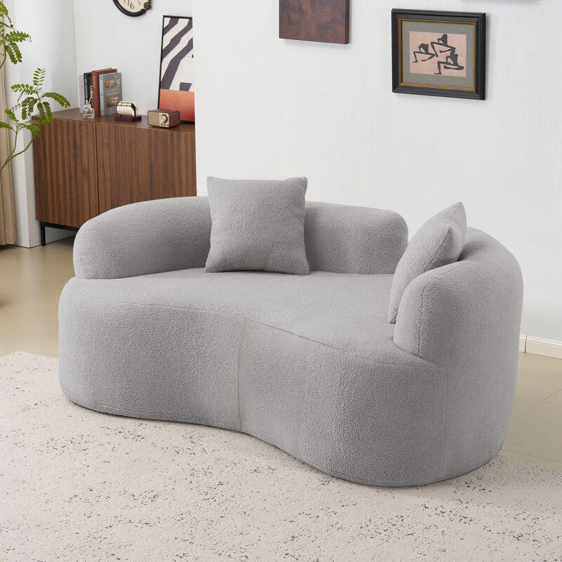 GOODSILO Curved Compact Sofa with Teddy Velvet Upholstery and Medium-Firm Cushion Support image number 5