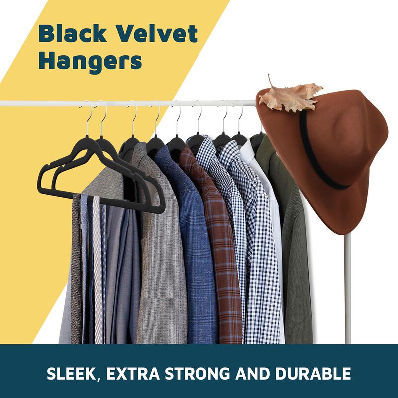 Velvet Clothes Hangers &ndash; With 360 Degree Swivel Hook and Non-Slip Shoulder Notch, Holds Up To 10 lbs, Heavy Duty Hanger Set, For Organizing Suit, Dress, Coat, and Clothes, Pack of 10, Black image number 6