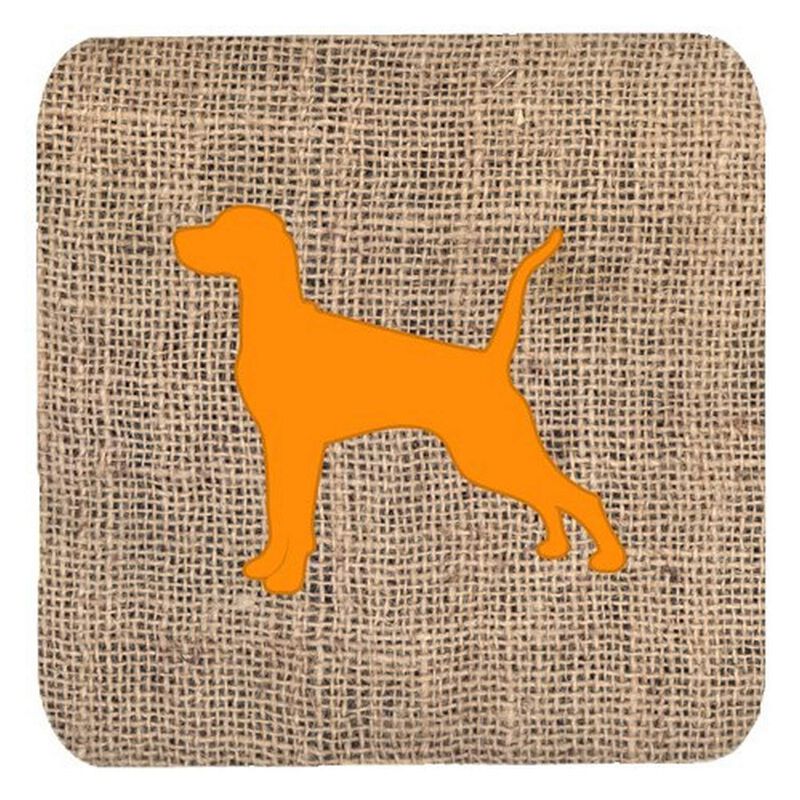 Caroline's Treasures BB1105-BL-OR-FC Pointer Burlap and Orange Foam Coasters (Set of 4), 3.5 H x 3.5 W, Multicolor
