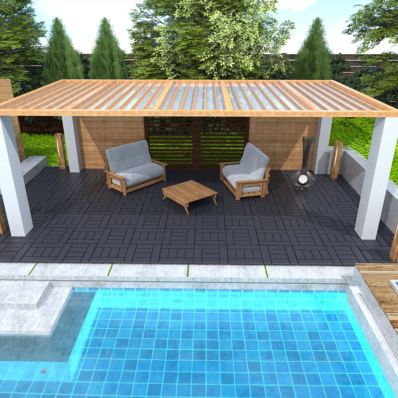 Streamdale H Style Interlocking Deck Tiles, 12", 44pcs, DARK GRAY