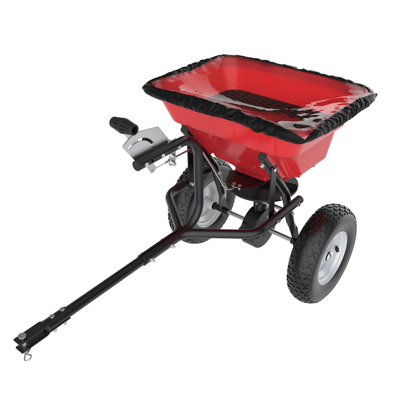 FUFU&GAGA 80lb Tow-Behind Spreader &ndash; Durable Red Frame, Rubber Pneumatic Tires, Adjustable Feed Control, (22.8" L x 16.1" W x 30.3" H), red image number 4