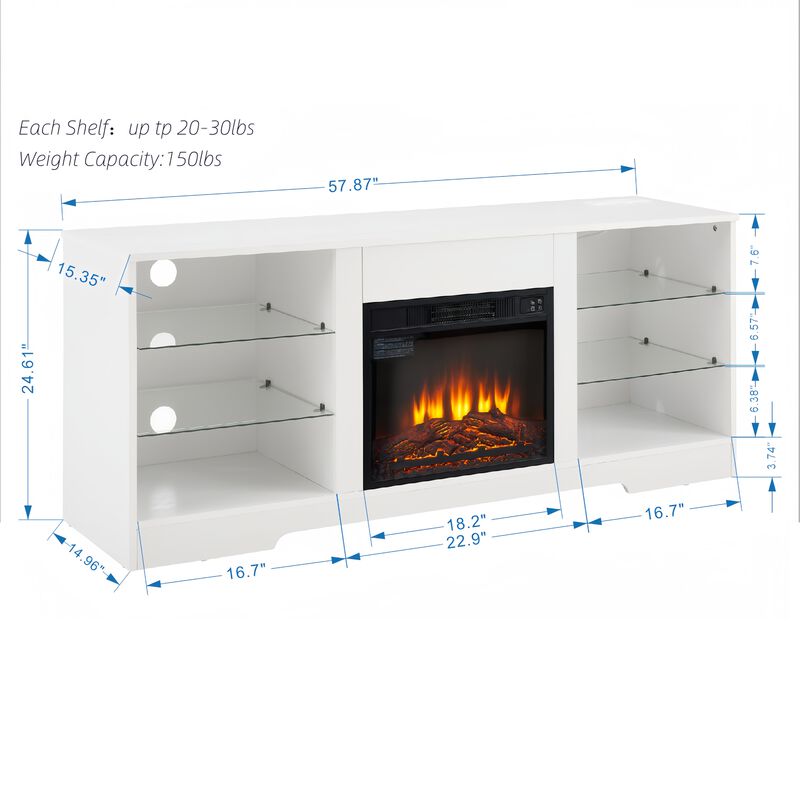 Mondawe Modern Fireplace Glass Frame TV Station, TV Entertainment Console With USB Charging Socket image number 9