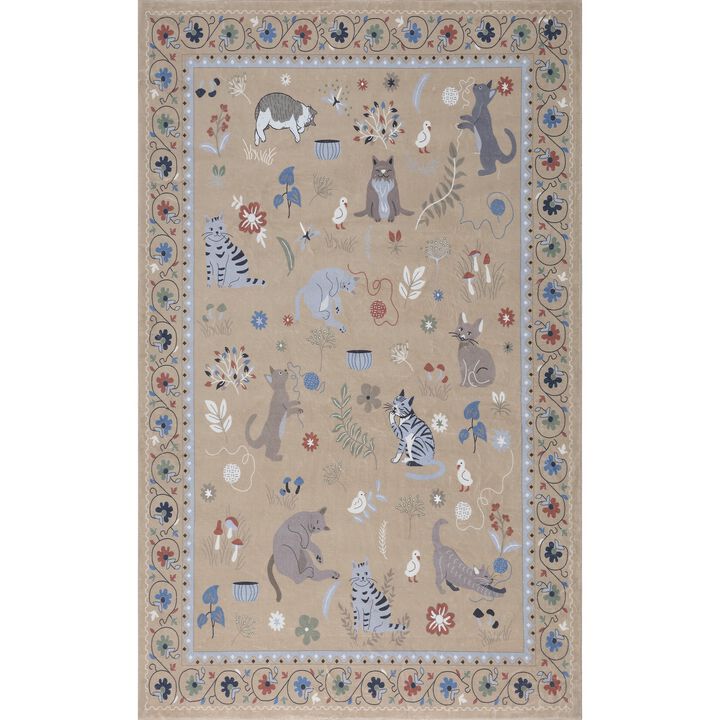 Catmosphere Festive Feline Floral Border Area Rug